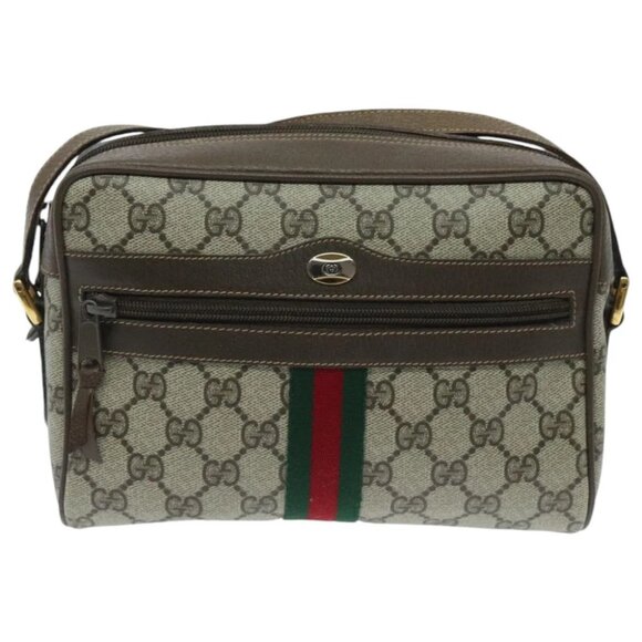 GUCCI GG Supreme Web Sherry Line Shoulder Bag PVC Beige Red - Picture 2 of 16